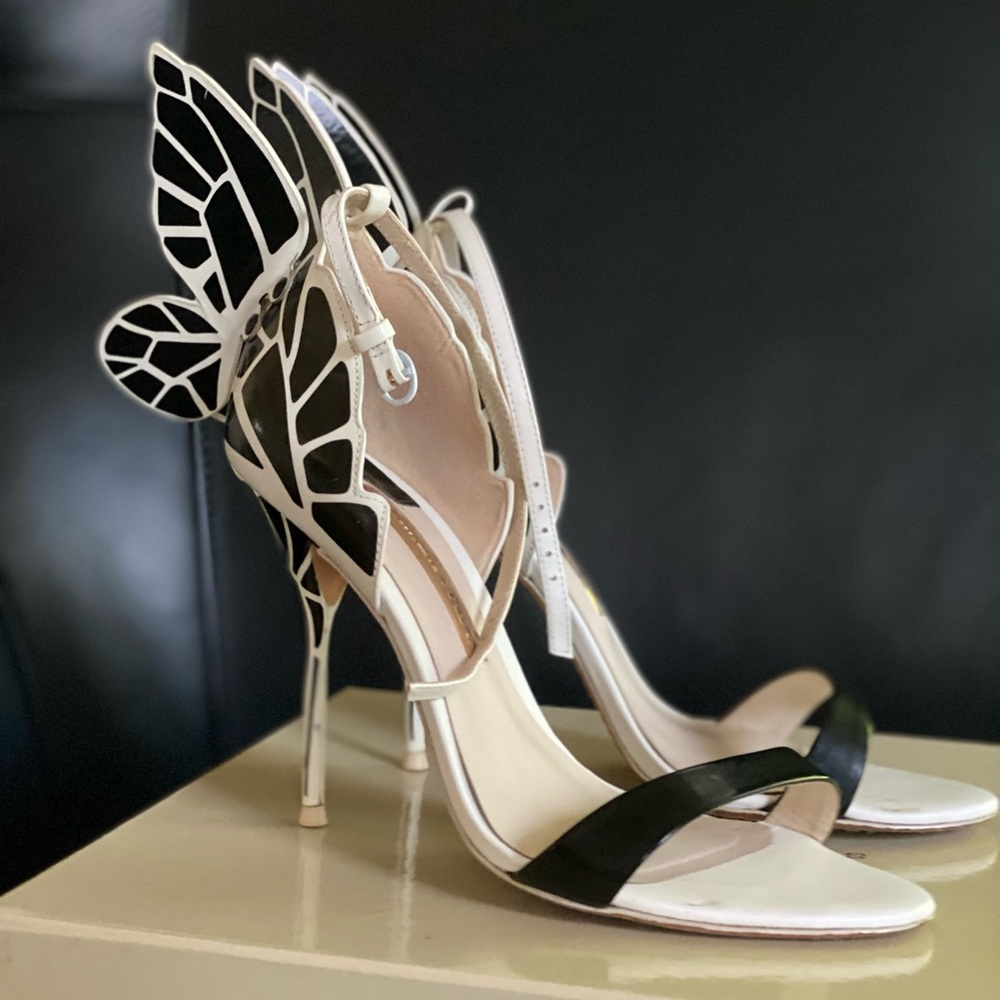 Sofia Webster Evangeline Butterfly Wing Heels in Black/White 39.5